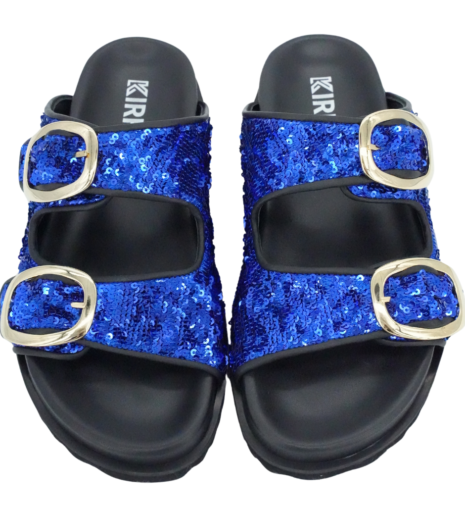 KIRRUNA - SANDALES DOUBLES BRIDES "CORDOBA 06" SEQUINS BLEUES