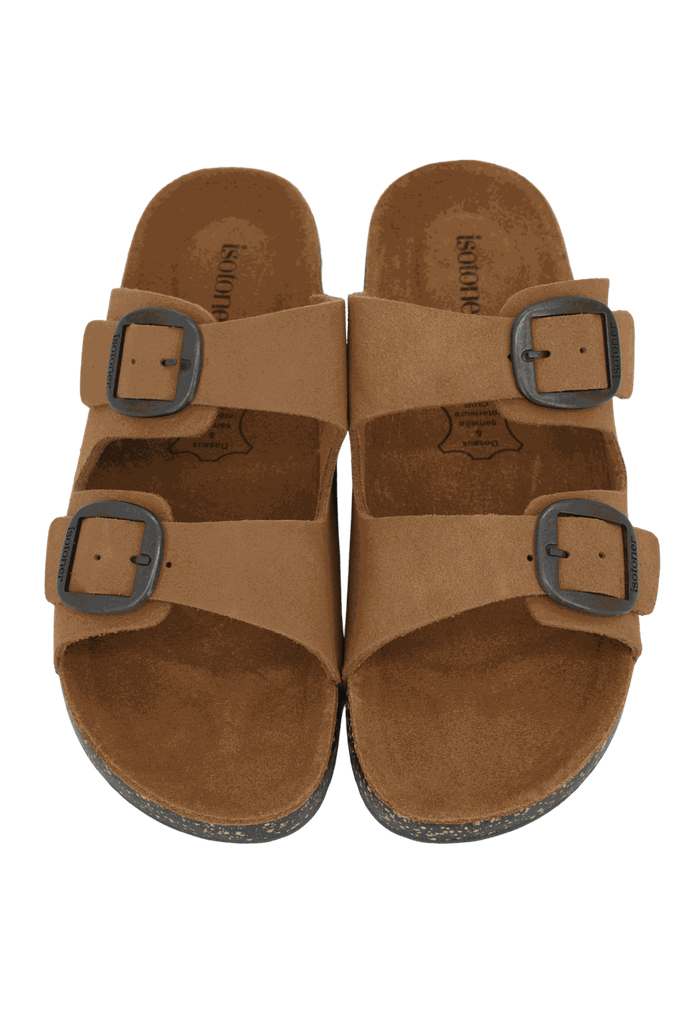 ISOTONER - SANDALES DOUBLES BRIDES CAMELS
