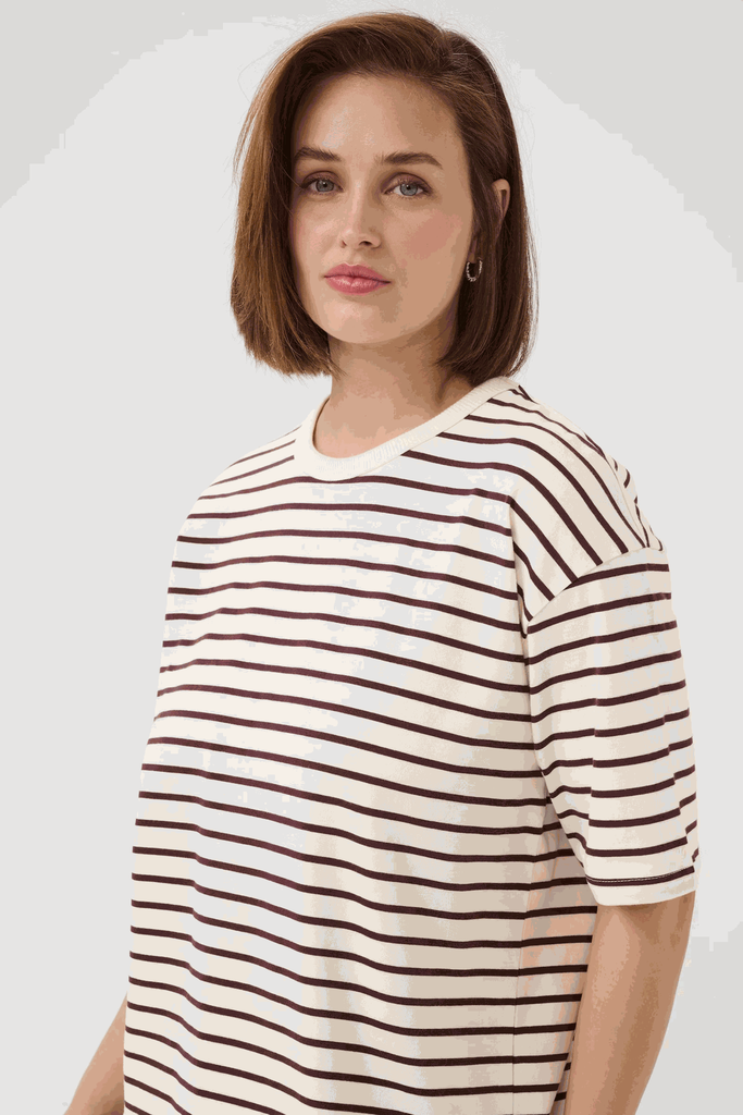 KAFFE - T-SHIRT MARINIÈRE "KAWINNY" MARRON