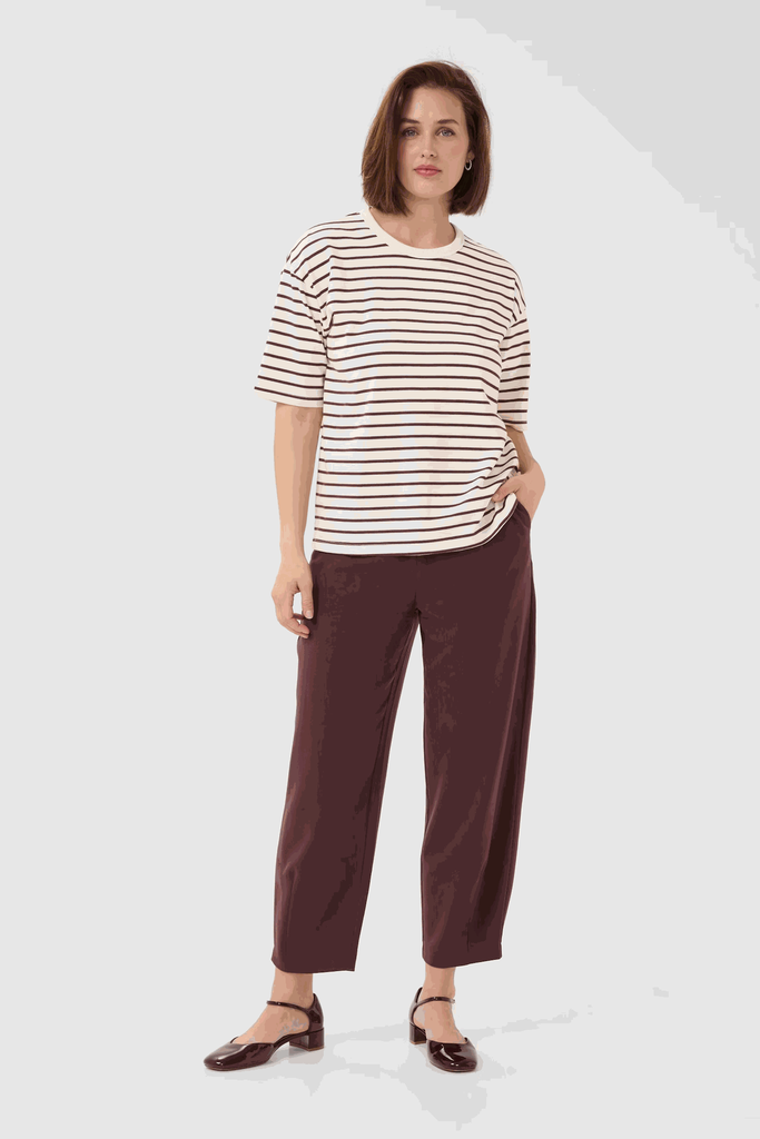 KAFFE - T-SHIRT MARINIÈRE "KAWINNY" MARRON