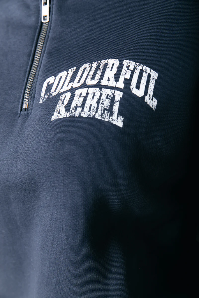 COLOURFUL REBEL - PULLOVER ZIP "VARSITY" BLEU MARINE