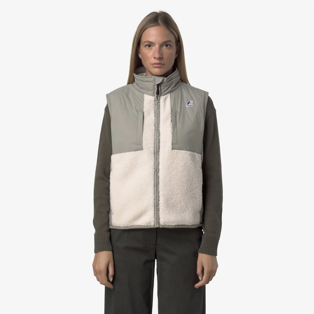 K-WAY - GILET "VITAL 4.0 ORSETTO" VERT ET ÉCRU