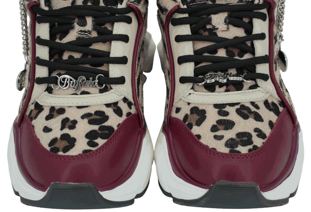 BUFFALO - BASKETS "BINARY GLAM" BORDEAUX ET LÉOPARDS