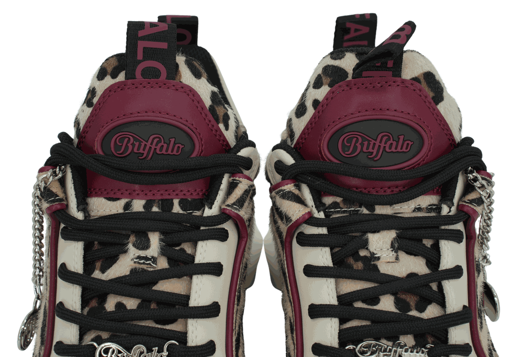 BUFFALO - BASKETS "BINARY GLAM" BORDEAUX ET LÉOPARDS