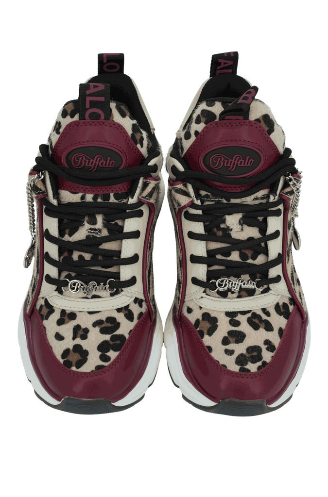 BUFFALO - BASKETS "BINARY GLAM" BORDEAUX ET LÉOPARDS