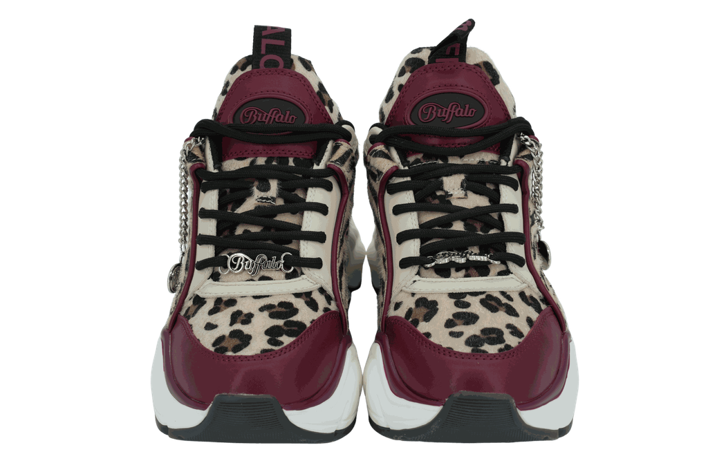BUFFALO - BASKETS "BINARY GLAM" BORDEAUX ET LÉOPARDS