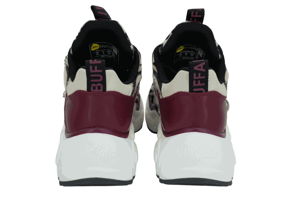 BUFFALO - BASKETS "BINARY GLAM" BORDEAUX ET LÉOPARDS