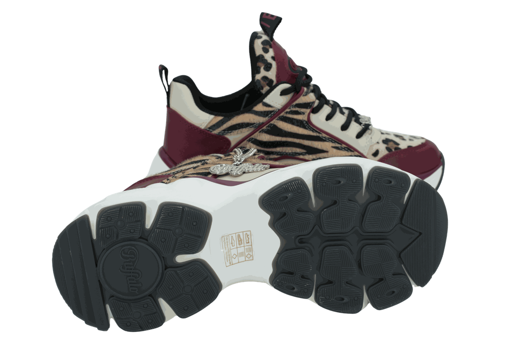 BUFFALO - BASKETS "BINARY GLAM" BORDEAUX ET LÉOPARDS