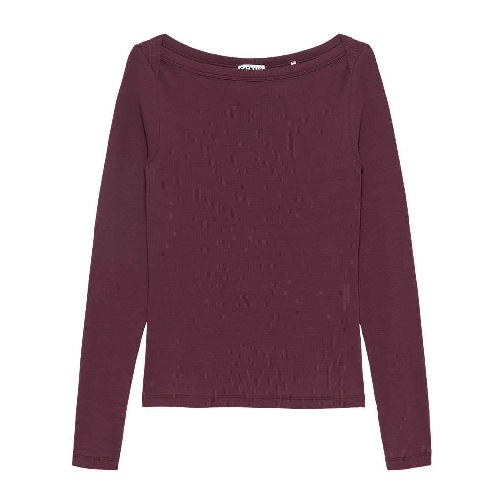 CATWALK JUNKIE - T-SHIRT COL BATEAU CÔTELÉ À MANCHES LONGUES BORDEAU