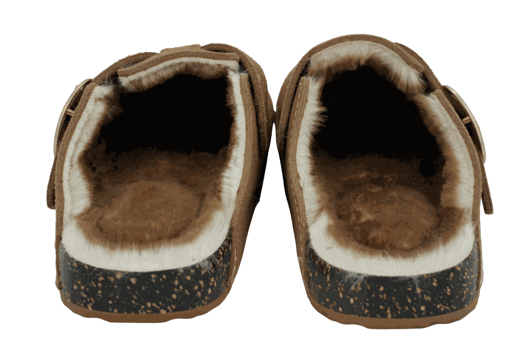 ISOTONER - SABOTS FOURRÉS CAMEL SURPIQÛRES BLANCHES