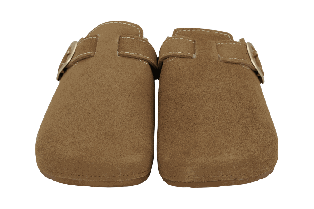 ISOTONER - SABOTS FOURRÉS CAMEL SURPIQÛRES BLANCHES