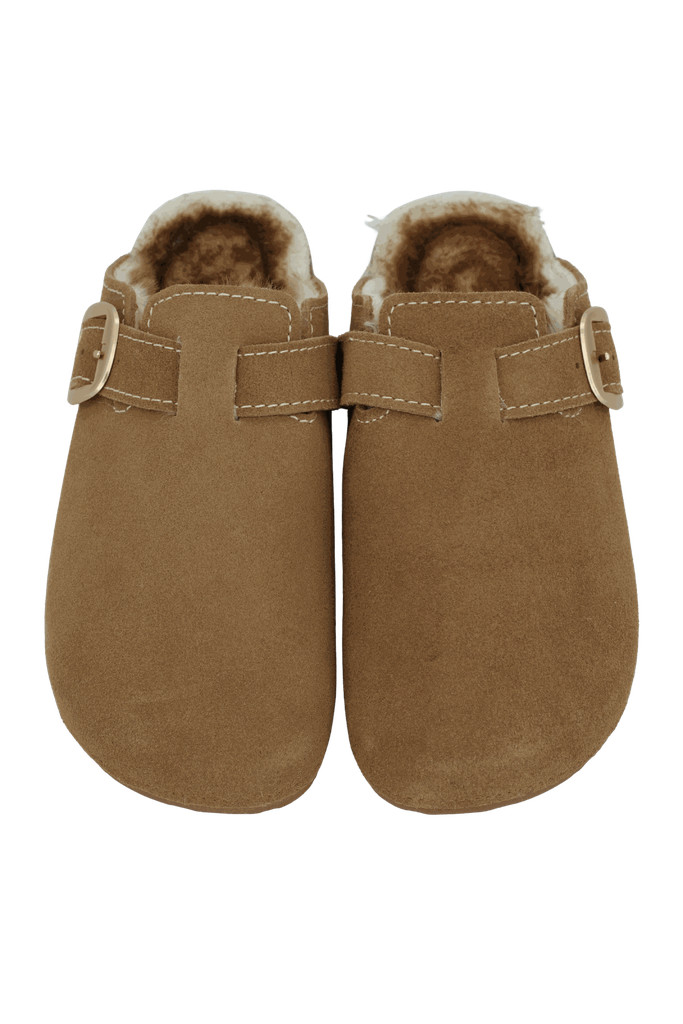 ISOTONER - SABOTS FOURRÉS CAMEL SURPIQÛRES BLANCHES