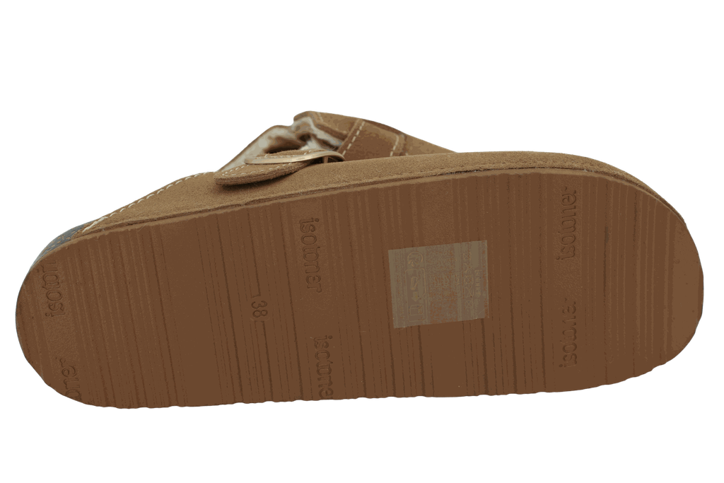 ISOTONER - SABOTS FOURRÉS CAMEL SURPIQÛRES BLANCHES