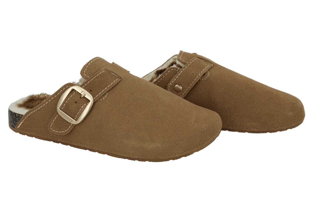 ISOTONER - SABOTS FOURRÉS CAMEL SURPIQÛRES BLANCHES