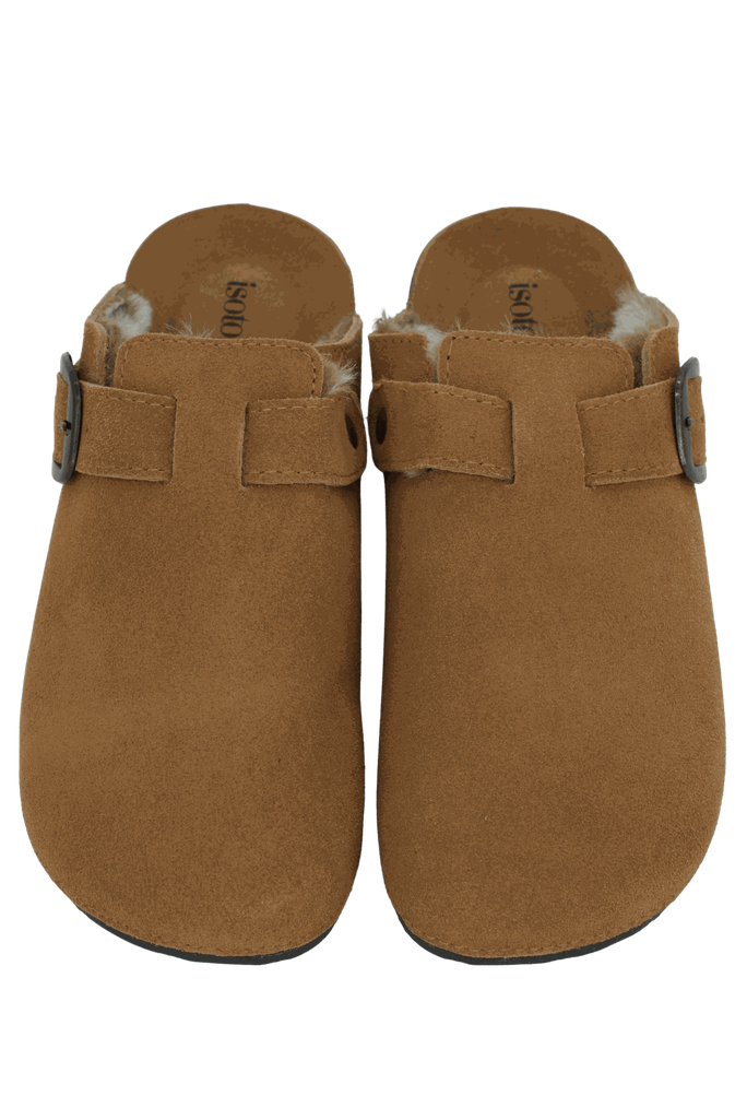 ISOTONER - SABOTS FOURRÉS EN CUIR CAMEL