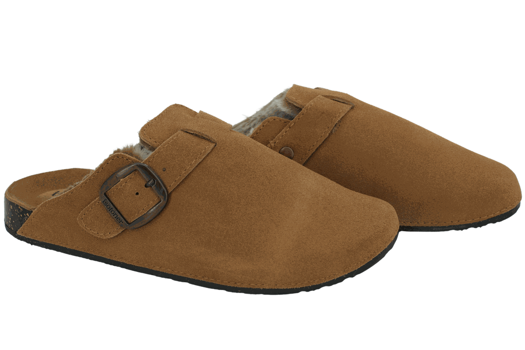 ISOTONER - SABOTS FOURRÉS EN CUIR CAMEL