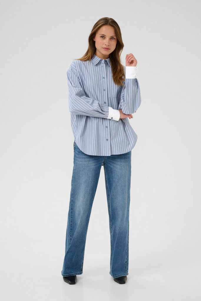 KAFFE - CHEMISE "KAMILINA" BLANCHE ET BLEUE