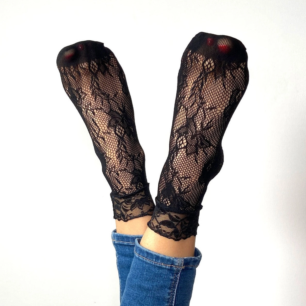 SOCKETTE - CHAUSSETTES "AUDREY" DENTELLES ET RESILLES NOIRES
