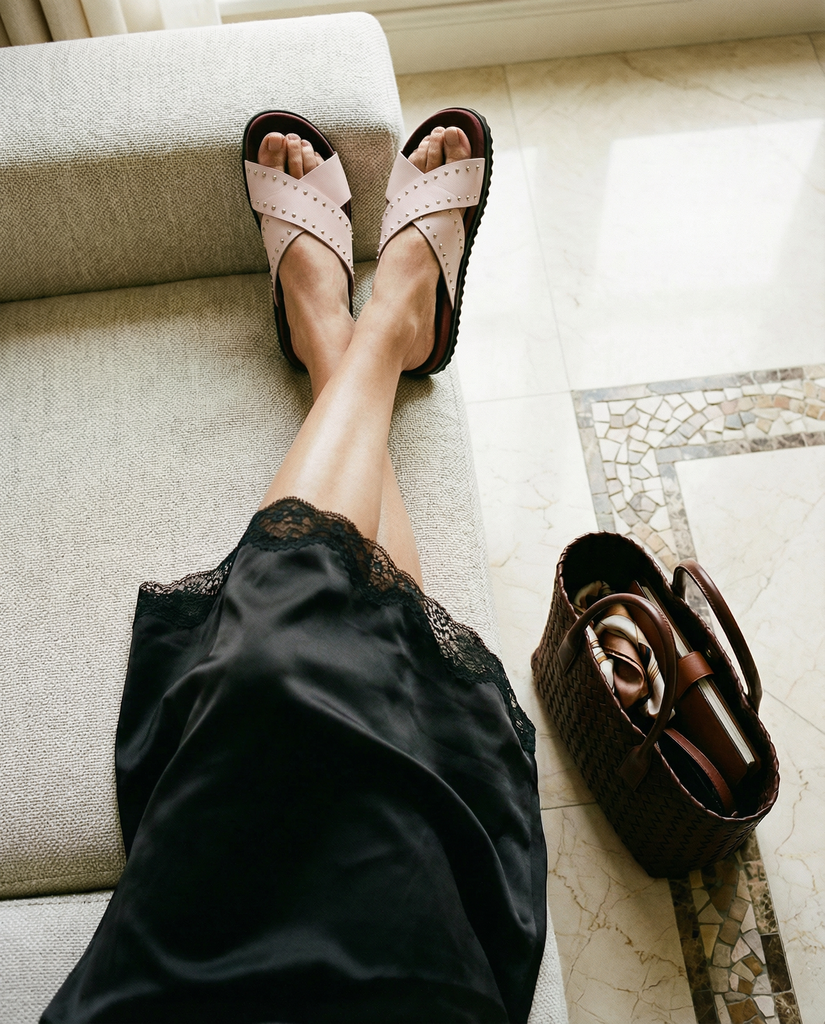 KIRRUNA - SANDALES "LAGOS 05" ROSES ET BORDEAUX