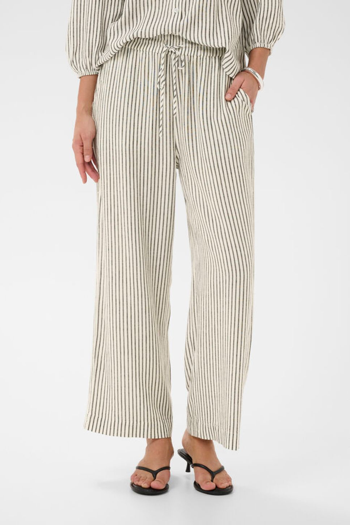 KAFFE - PANTALON "KAMILIA" BEIGE LIGNÉ NOIR