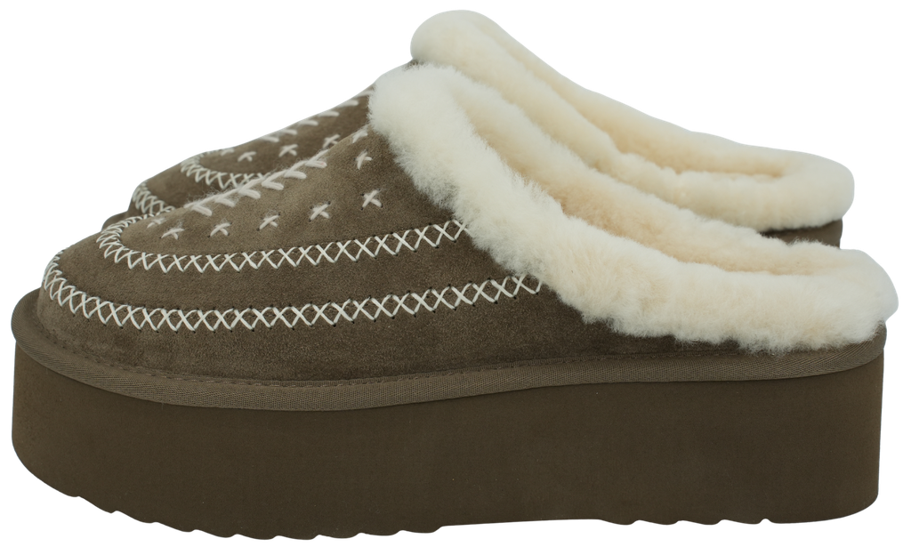 MISS OLIVIA - „IVY“ TAUPE PELZGEFÜTTERTE CLOGS