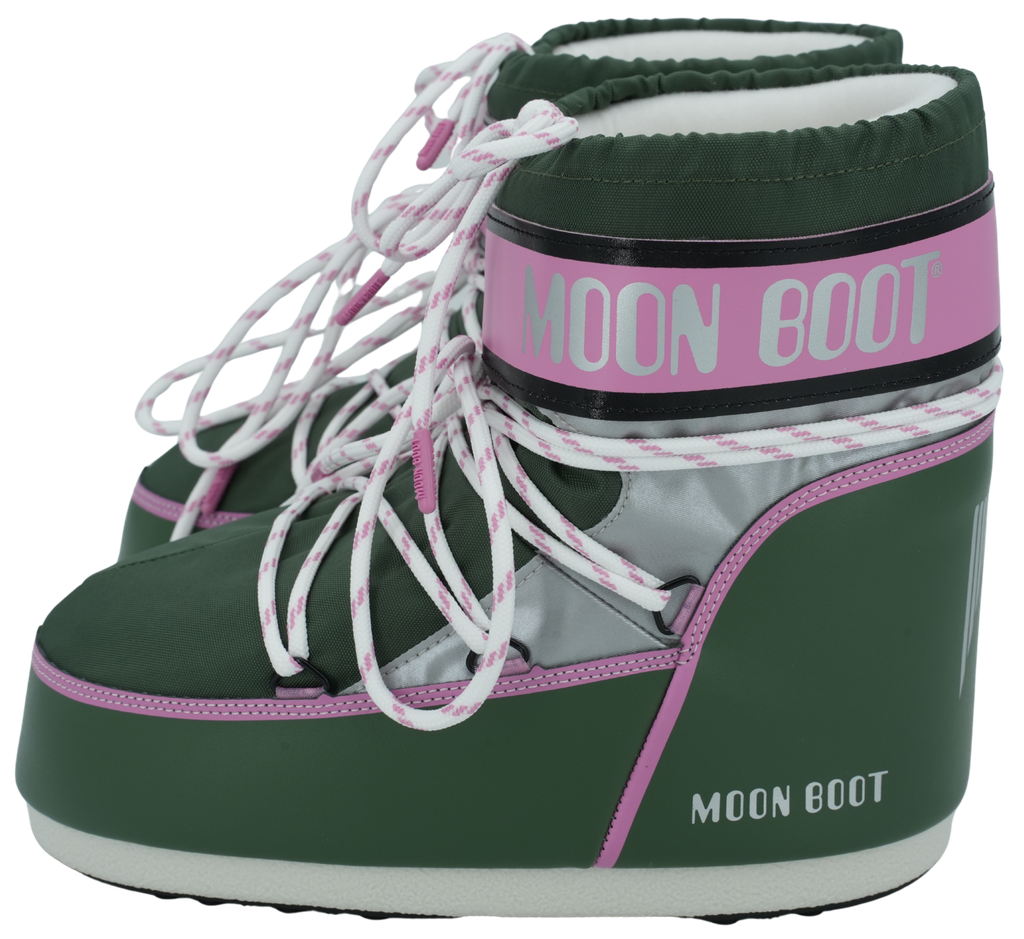 MOON BOOT - “ICON LOW SPACE RACING” KHAKIS AND PINK BOOTS