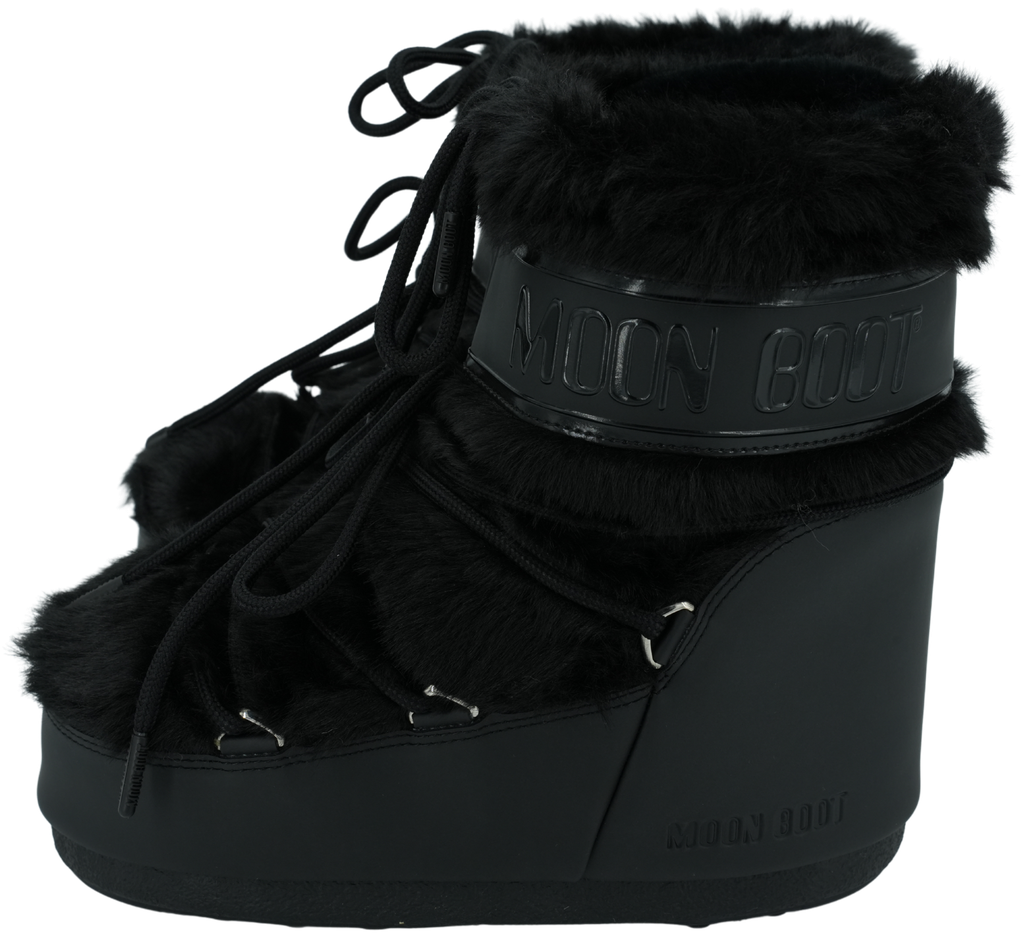MOON BOOT - BLACK “ICON LOW FAUX FUR” BOOTS