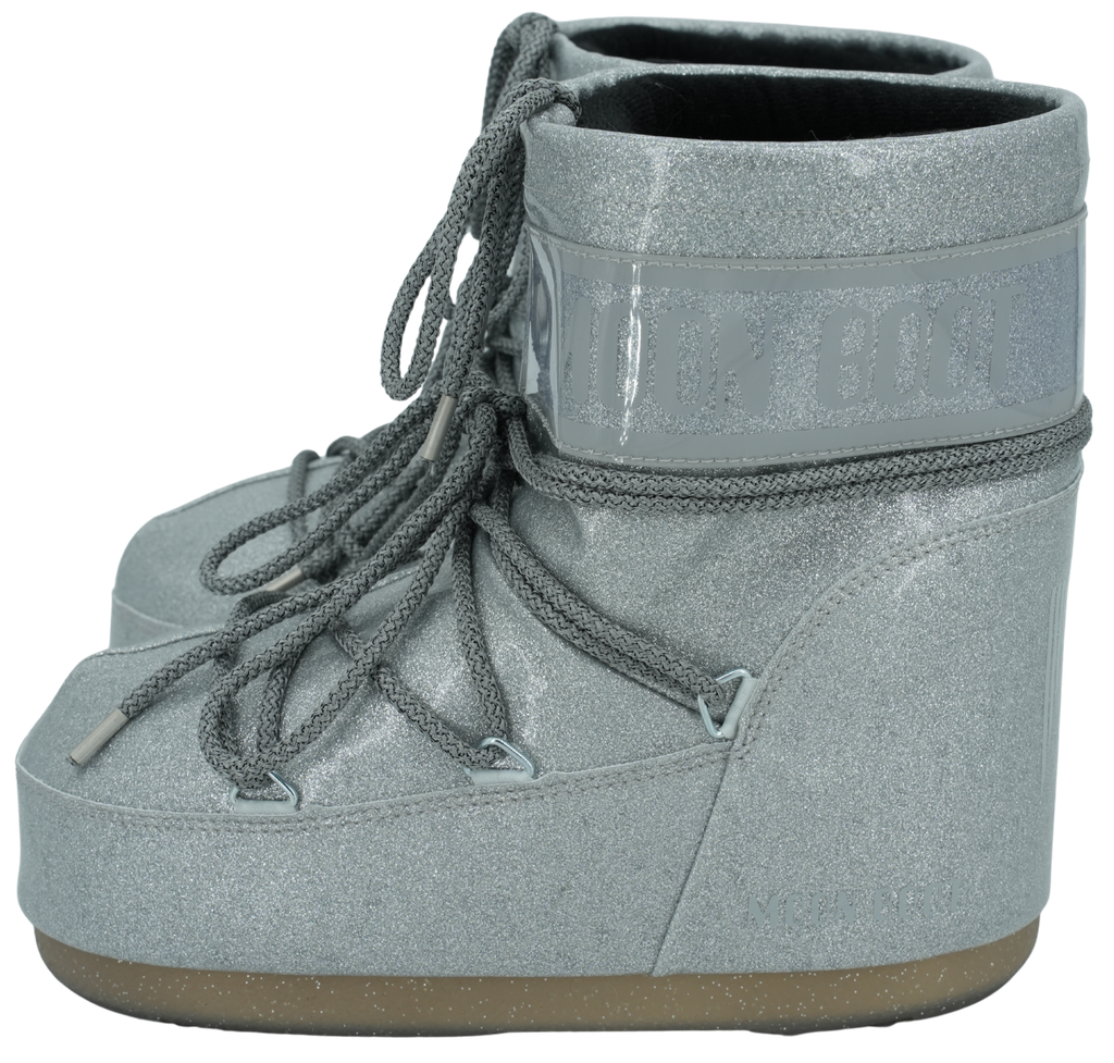 MOON BOOT - SILBERNE "ICON LOW GLITTER" STIEFEL