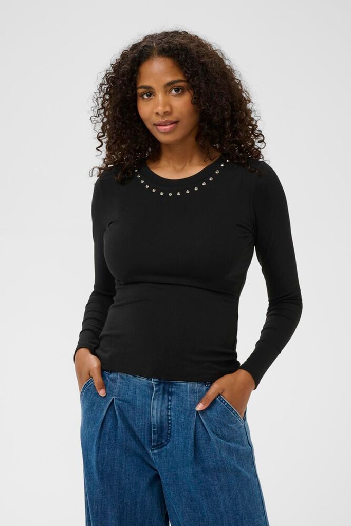 KAFFE - T-SHIRT MANCHE LONGUE "KAMARTY" (XS, Noir)