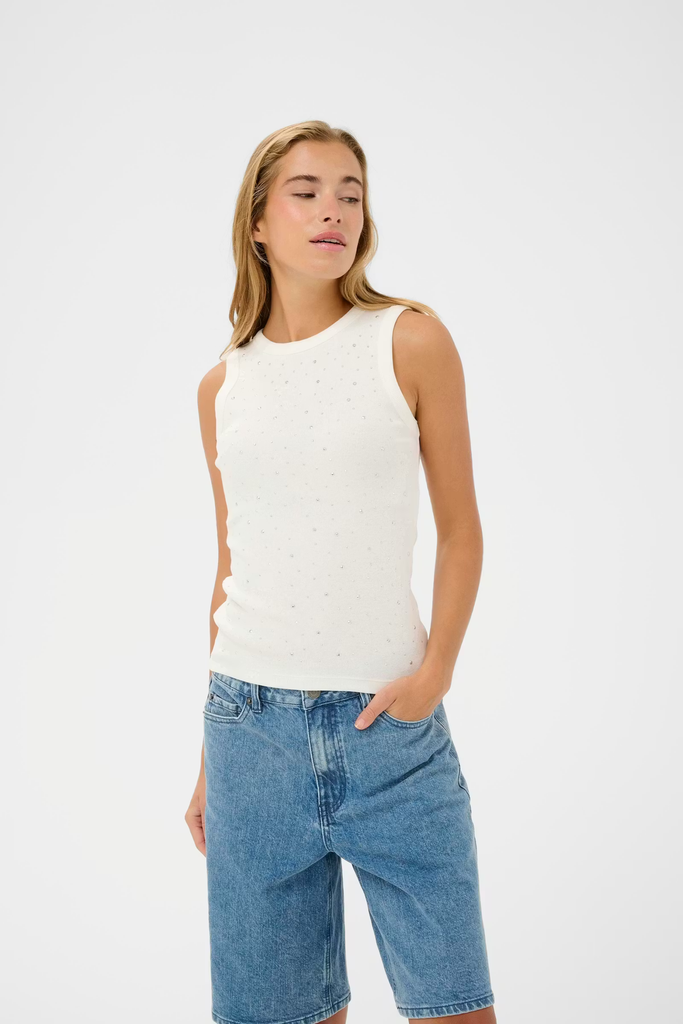 KAFFE - WITTE STRASS-TOP "KACARNA" (XS)