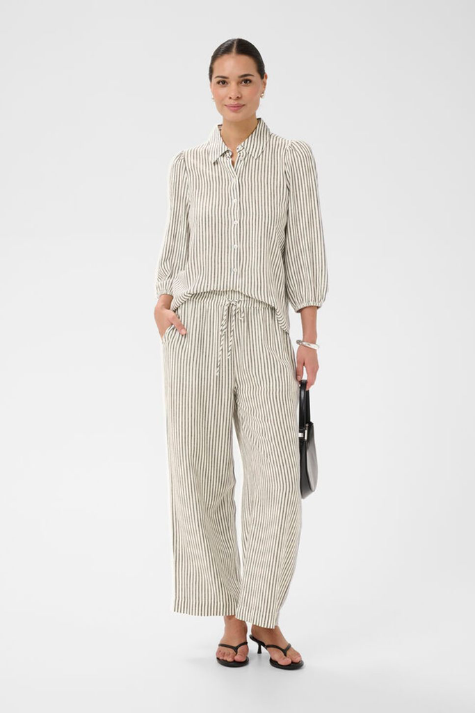 KAFFE - PANTALON "KAMILIA" BEIGE LIGNÉ NOIR