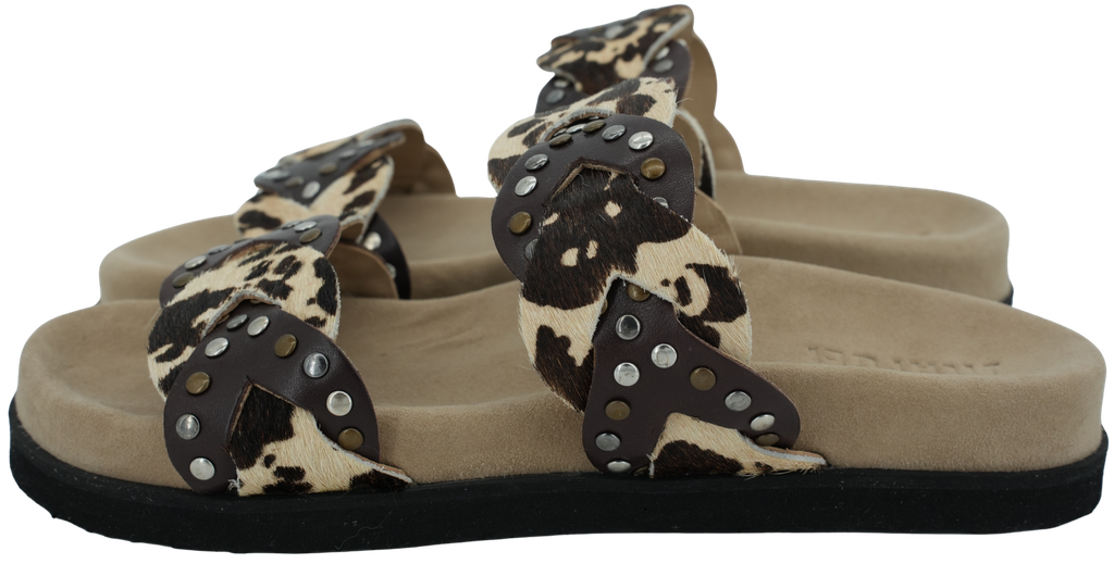 MARUTI - BRUINE EN BEIGE SANDALEN MET TWEE BANDJES