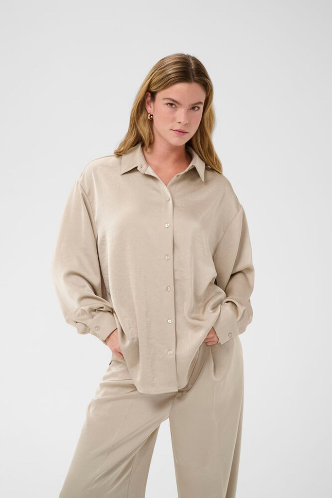 KAFFE - "KARORY" SATIN BEIGE SHIRT (34)