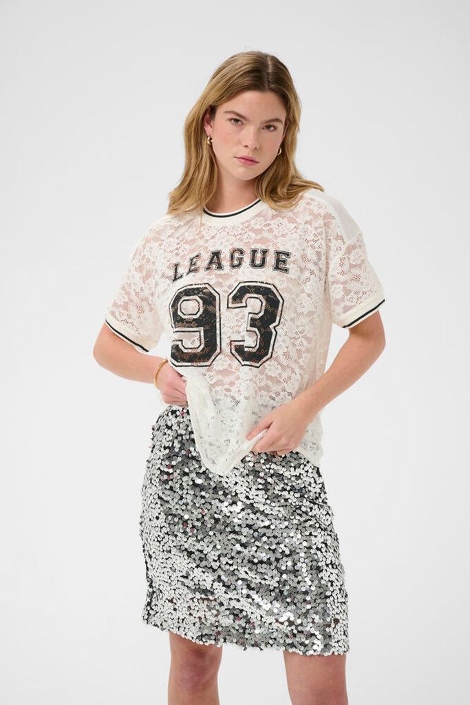 KAFFE - "KABELLE"-T-SHIRT, BEIGE UND SCHWARZE SPITZE (XS)