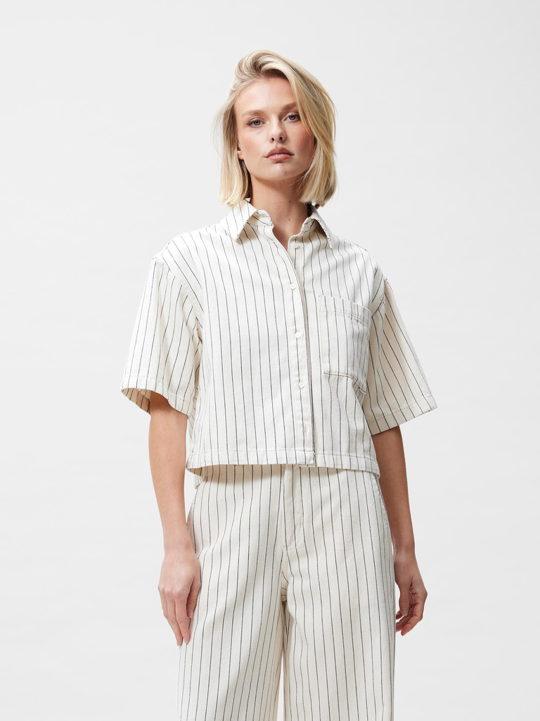 CATWALK JUNKIE -  BEIGE STRIPED DENIM BLOUSE