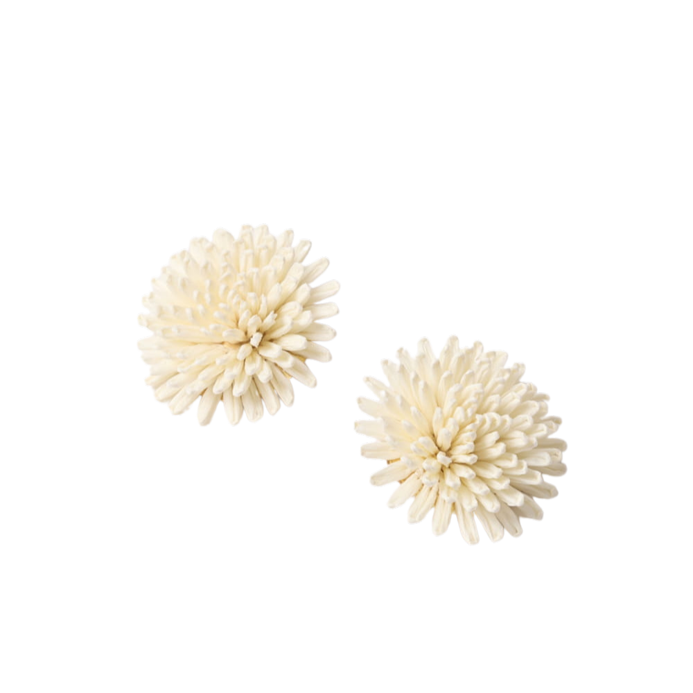 MARADJI - BOUCLES D'OREILLES "OURSIN" EN RAFIA ÉCRU