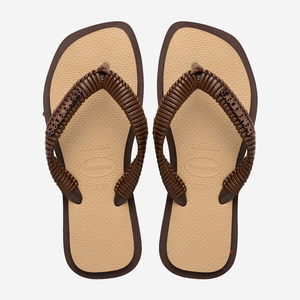 HAVAIANAS - BEIGE UND BRAUNE FLIP-FLOPS „TOP SQUARE FUSION BOHO“ (35-36)