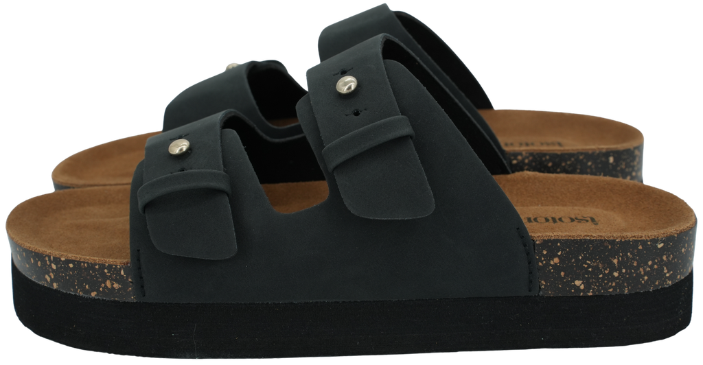 ISOTONER – SCHWARZE PLATEAU-SANDALEN MIT DOPPELRIEMEN