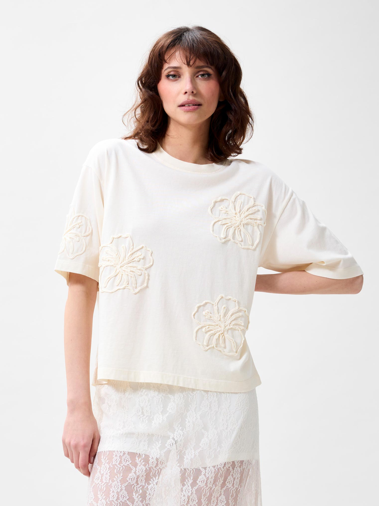 CATWALK JUNKIE - T-SHIRT BEIGE À FLEURS HIBISCUS
