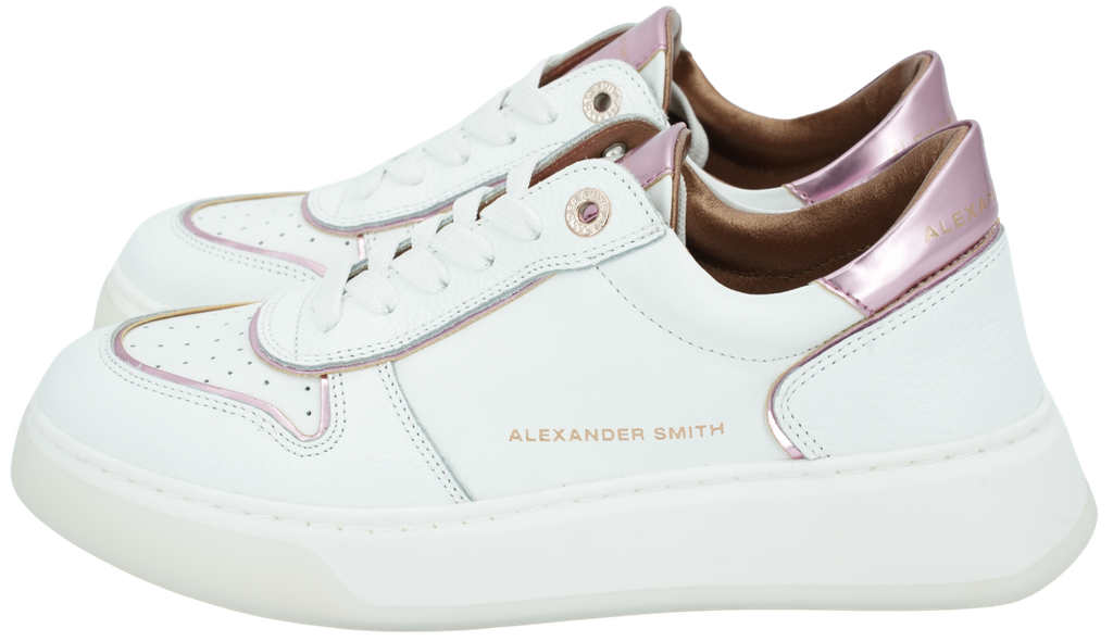 ALEXANDER SMITH - WHITE AND PINK "HARROW" SNEAKERS