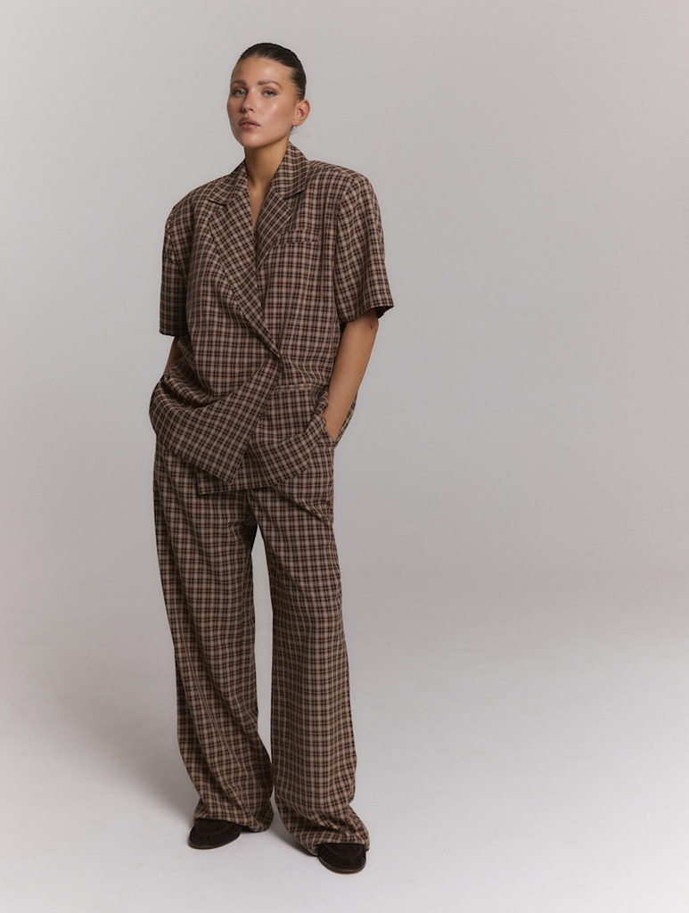 REFINED DEPARTMENT - WOVEN CHECK WIDE LEG PANTS "PUCK" (XS)