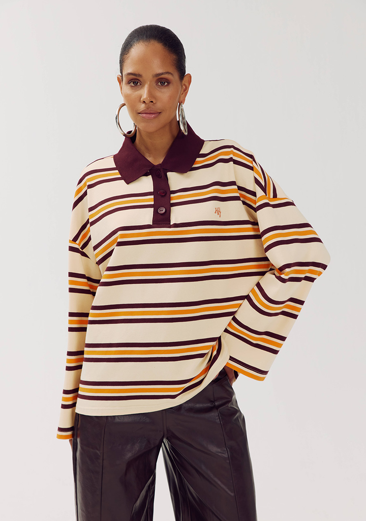 HARPER AND YVE - SWEAT "POLLIE" LIGNÉ BEIGE ET ORANGE