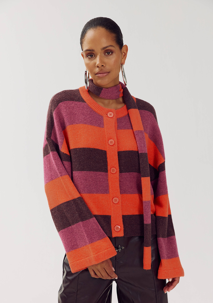 HARPER AND YVE - CARDIGAN "INDY" BORDEAUX ET ORANGE