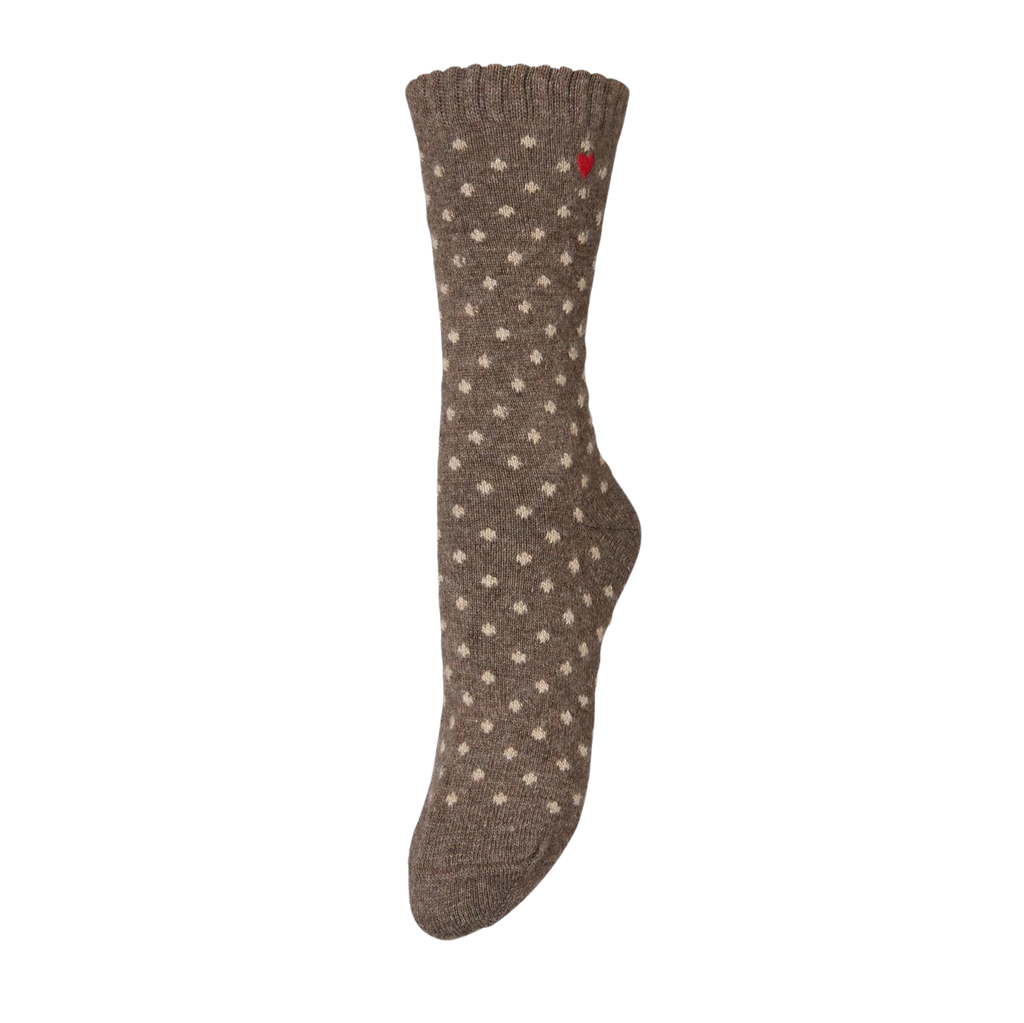 BECKSÖNDERGAARD -  “DOTTED WOLA” BROWN SOCKS