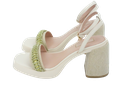 LUI JO - "GISELE 04" BEIGE AND GREEN HEELED SANDALS