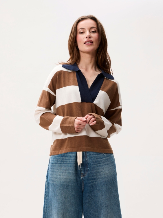 CATWALK JUNKIE - POLO COL V CARAMEL ET BLEU MARINE
