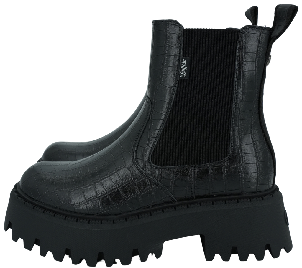 BUFFALO - BOOTS CHELSEA "ASPEN" CROCO NOIRES (37)