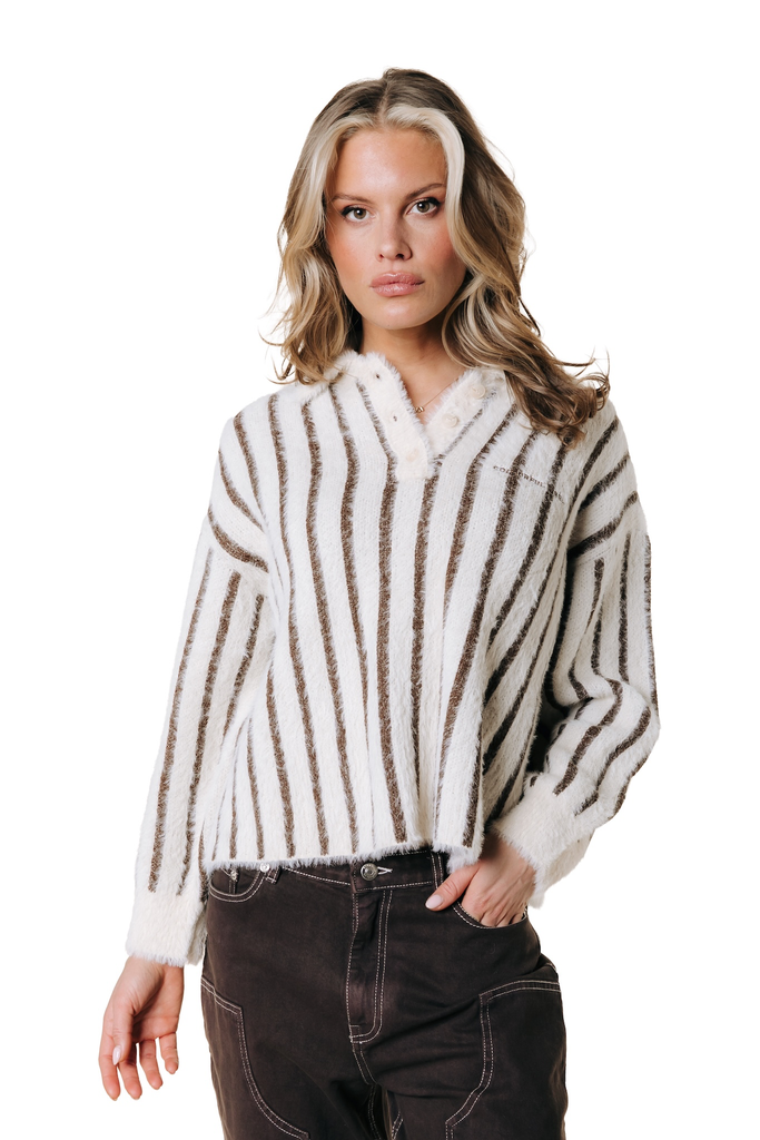 COLOURFUL REBEL - PULLOVER "BOBBI" BEIGE LIGNÉ BRUN