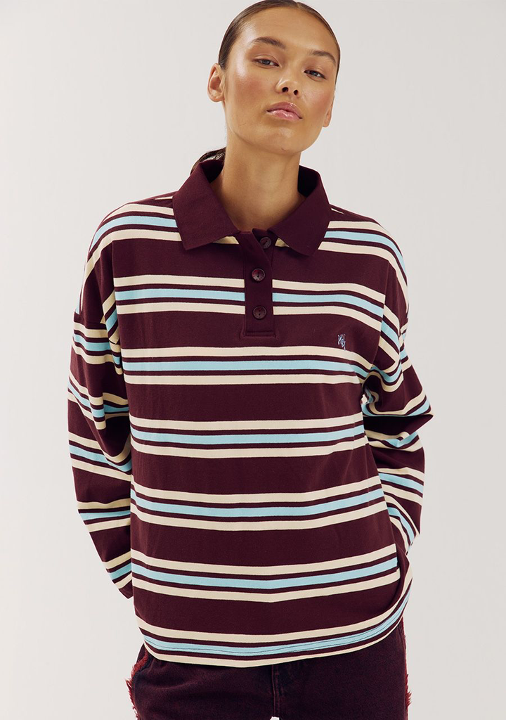 HARPER AND YVE - SWEAT "POLLIE" LIGNÉ BLEU ET BORDEAUX (XS)