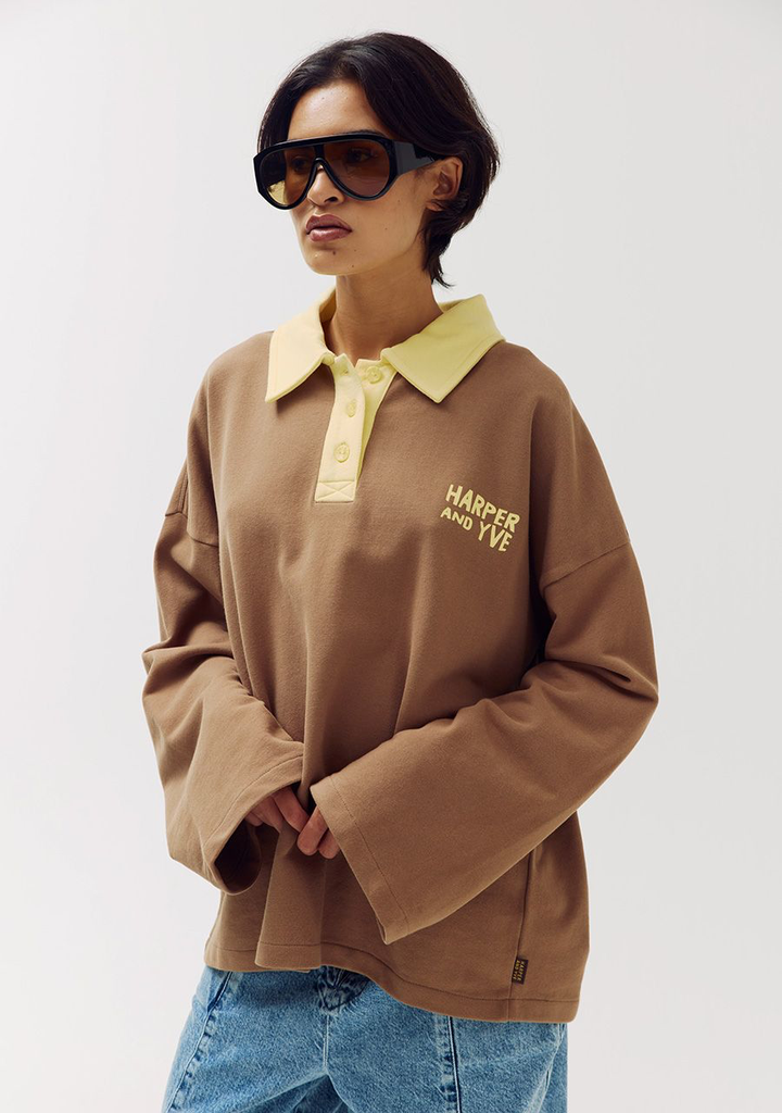 HARPER AND YVE - SWEAT "POLLIE" BRUN ET JAUNE (XS)